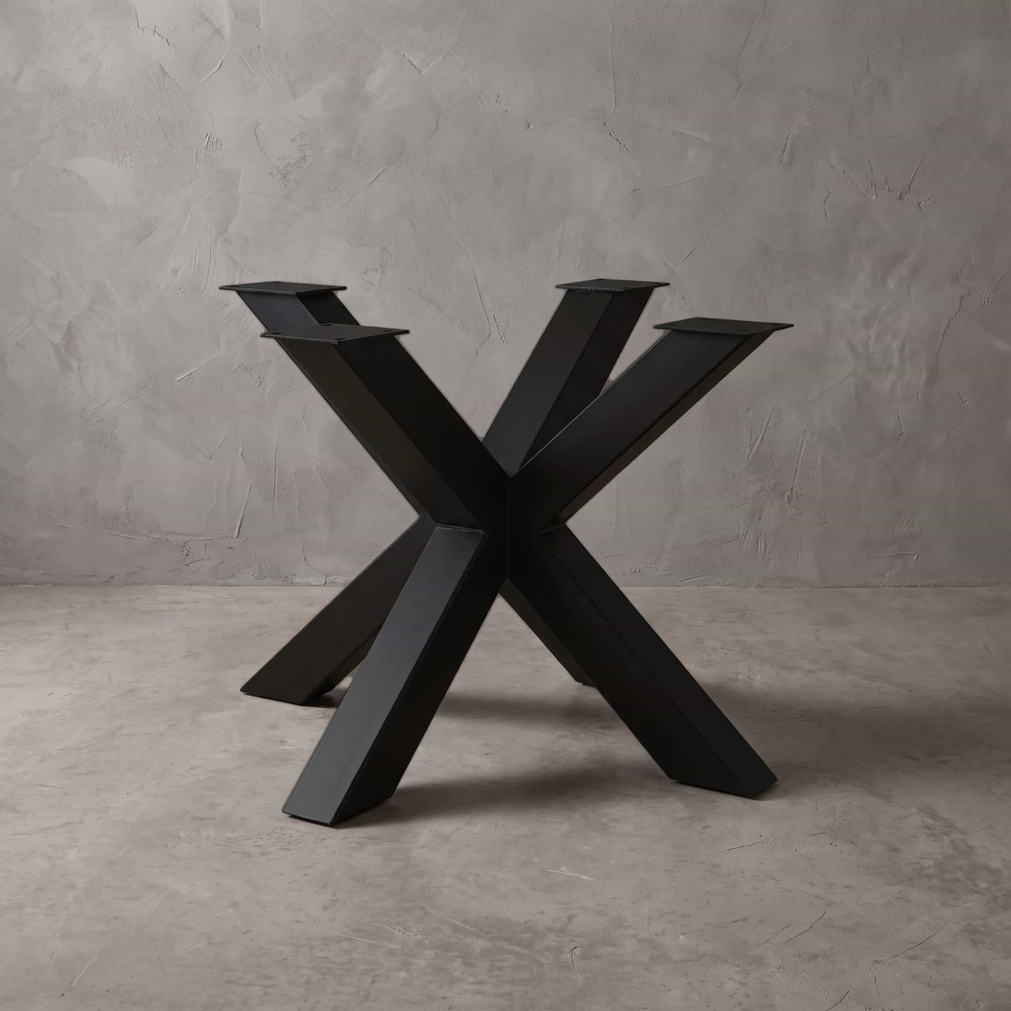 Onderstel spin van metaal, vierkant, gepoedercoat stalen tafelonderstel in Jet Black Fine Texture, vooraanzicht