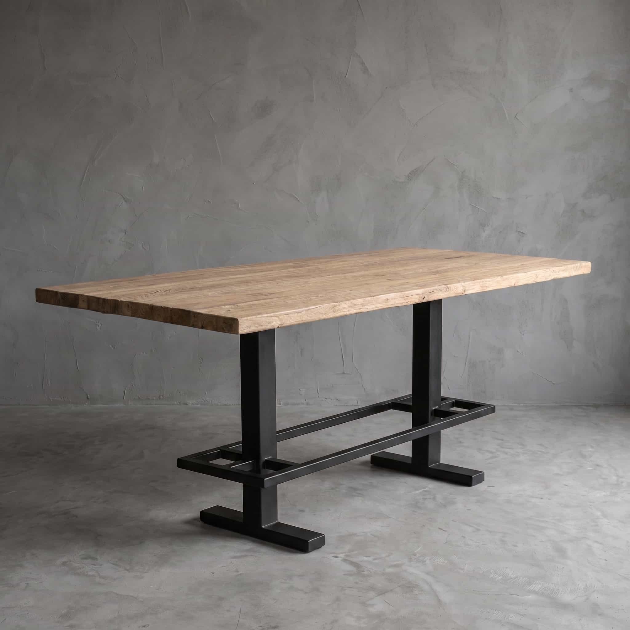 Donny tafelblad, naturel op het stalen baronderstel Jeroen, gepoedercoat in Jet Black Fine Texture.